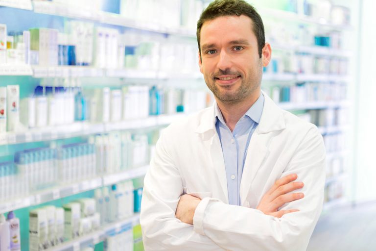 View of a Young Attractive pharmacist at work