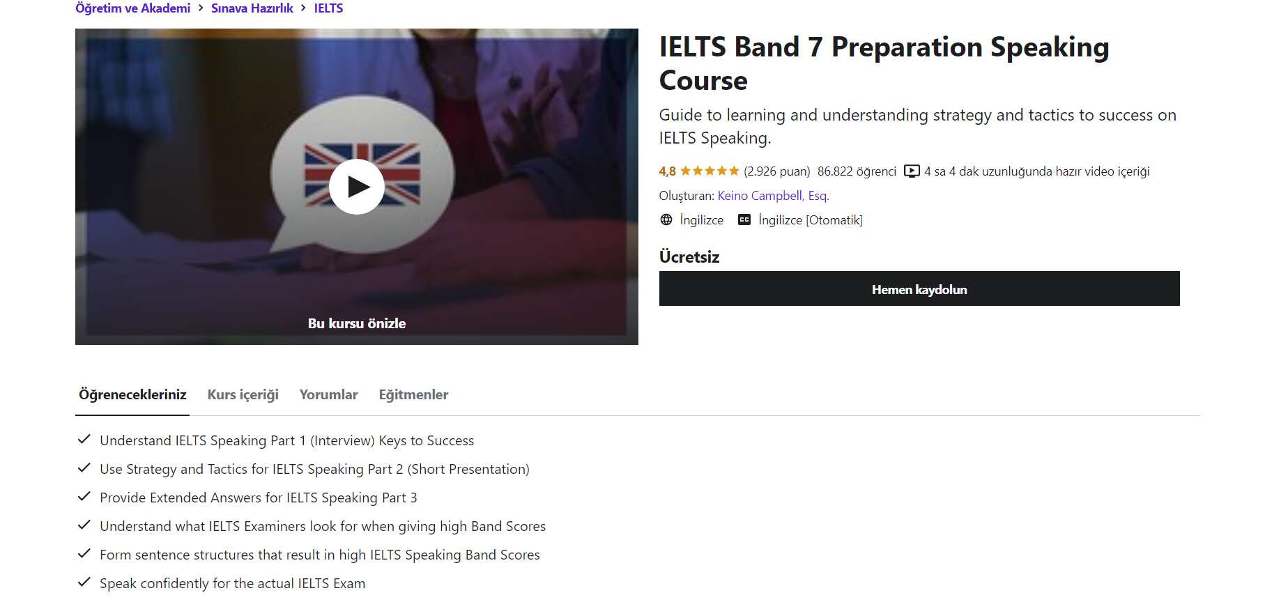 IELTS Band 7 Preparation Speaking Course